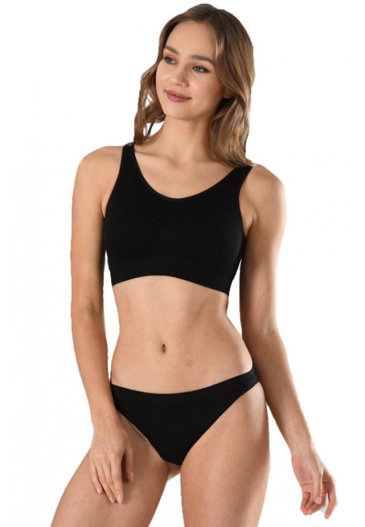 Bustiera dama elastica cu bretele groase, material lejer si elastic, culoare negru