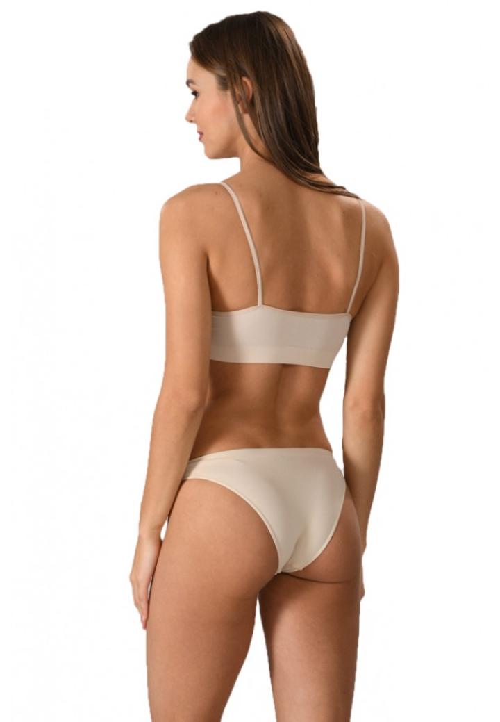 Bustiera dama elastica cu bretele subtiri, material lejer si elastic, culoare bej