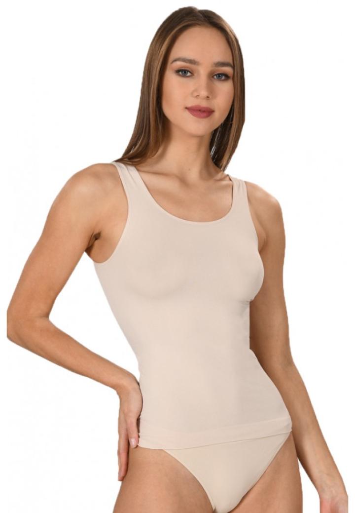 Maiou dama modelator in talie cu bretele groase, material moale, culoare bej
