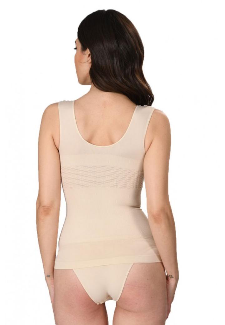 Maiou dama modelator in talie cu bretele late, material moale, culoare bej