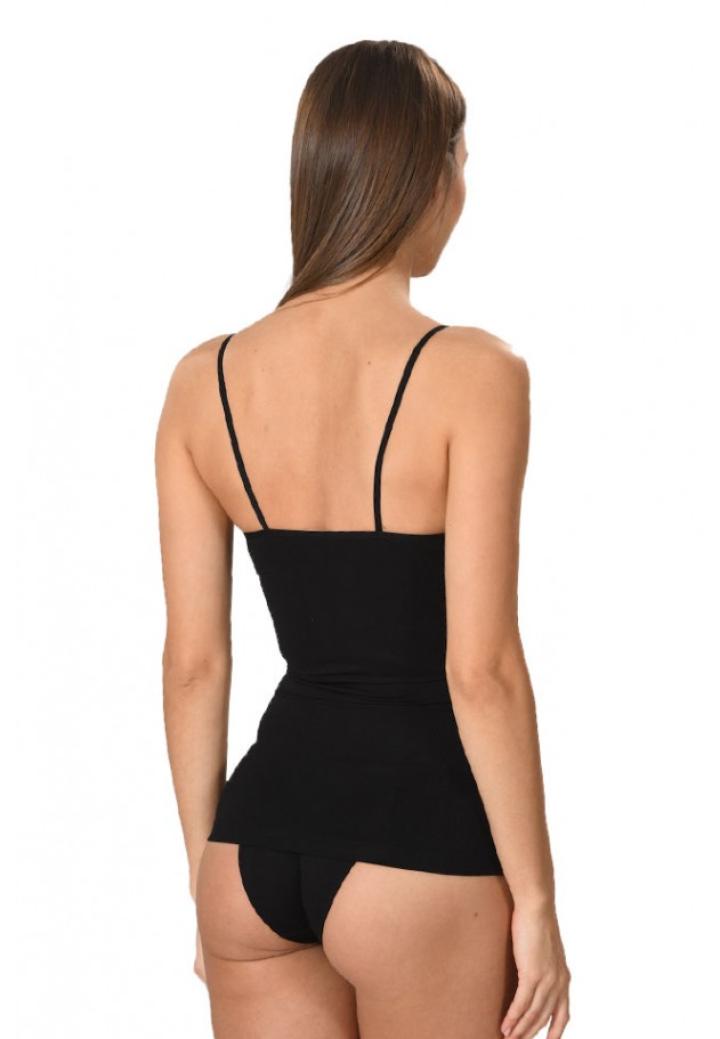 Maiou dama modelator in talie cu bretele subtiri, material moale, culoare negru