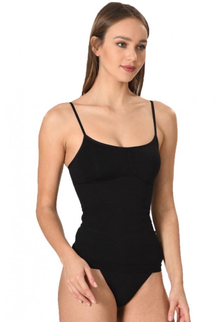 Maiou dama modelator in talie cu bretele subtiri, material moale, culoare negru