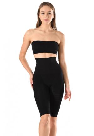 Pantaloni 3/4 damă modelatori cu bandă de silicon si talie înaltă, culoare negru