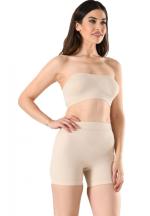 Pantaloni scurti damă modelatori cu bandă de silicon si talie înaltă, culoare bej