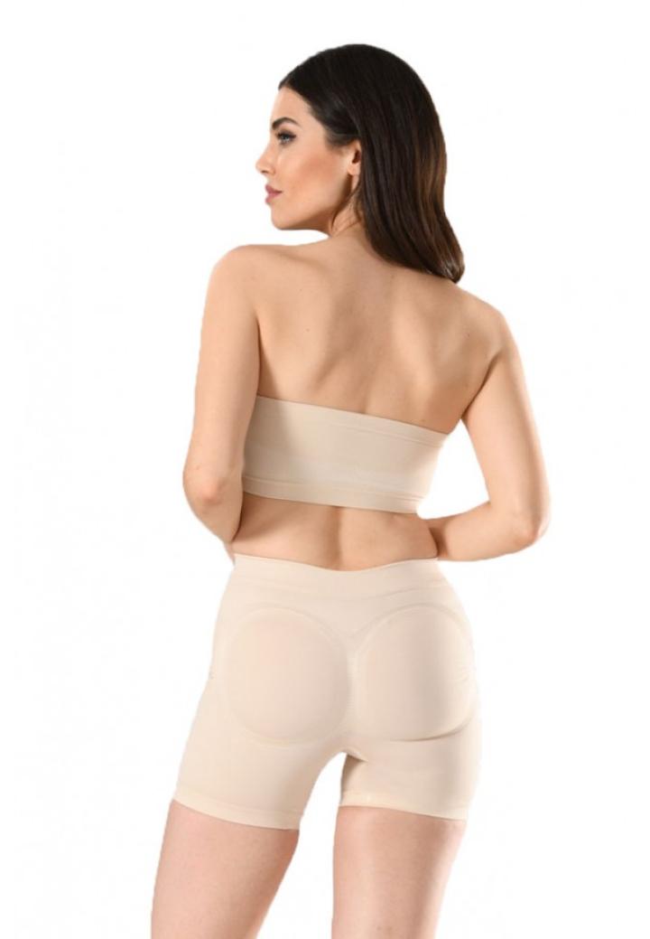 Pantaloni scurti damă modelatori cu bandă de silicon si talie înaltă, culoare bej
