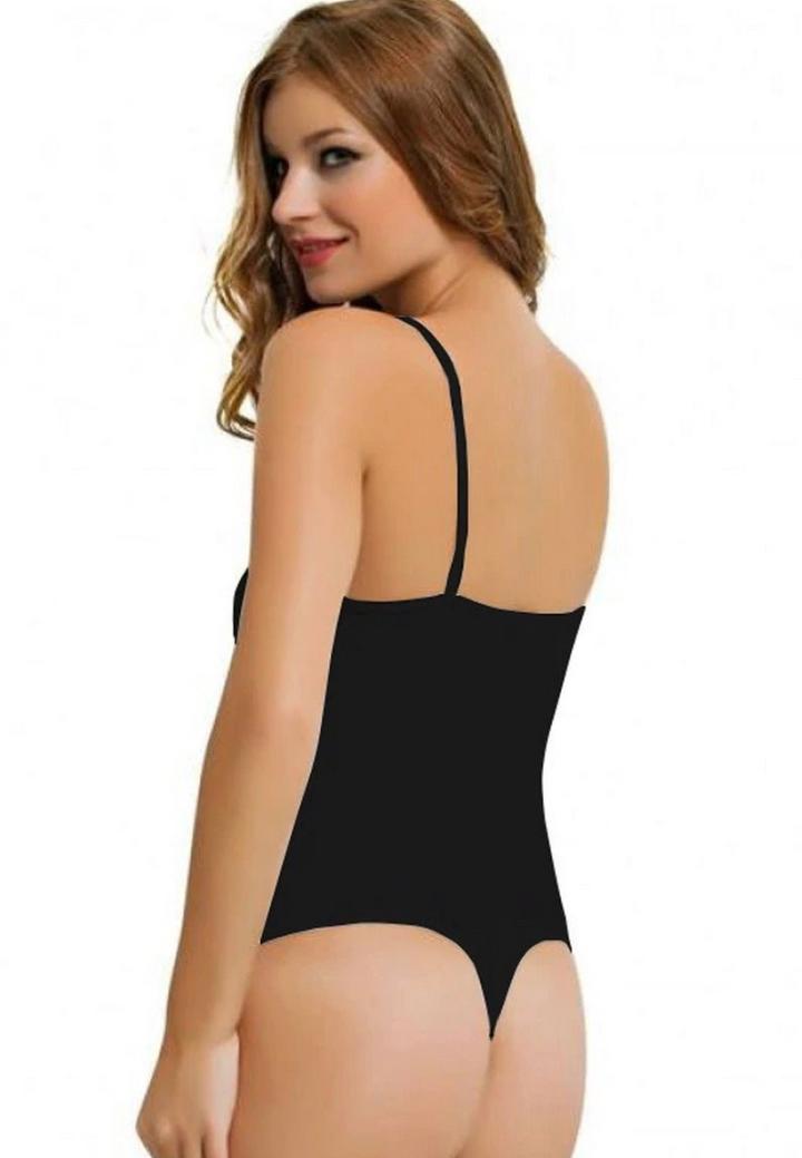 Body dama cu bretele subtiri, material bumbac, negru