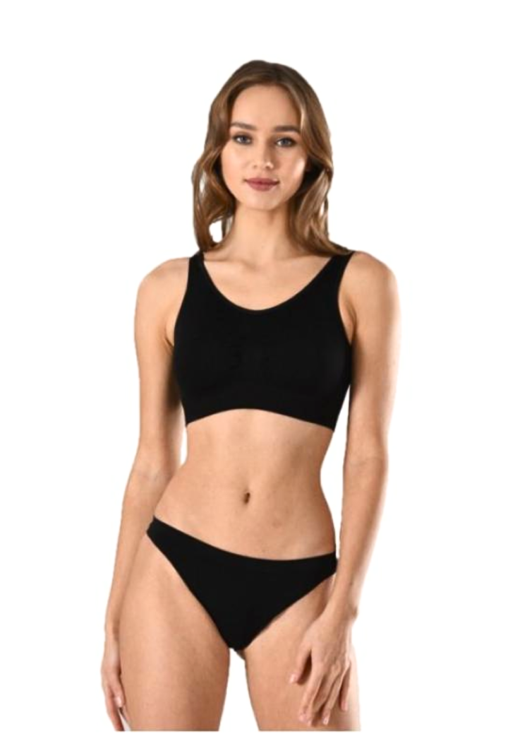 Bustiera dama elastica cu bretele groase, material lejer si elastic, culoare negru