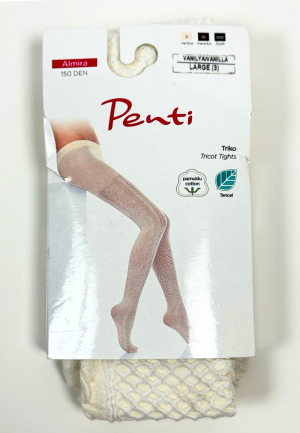 Dres damă Penti 150 DEN ,,Almira''- cu model croșetat, culoare vanilie