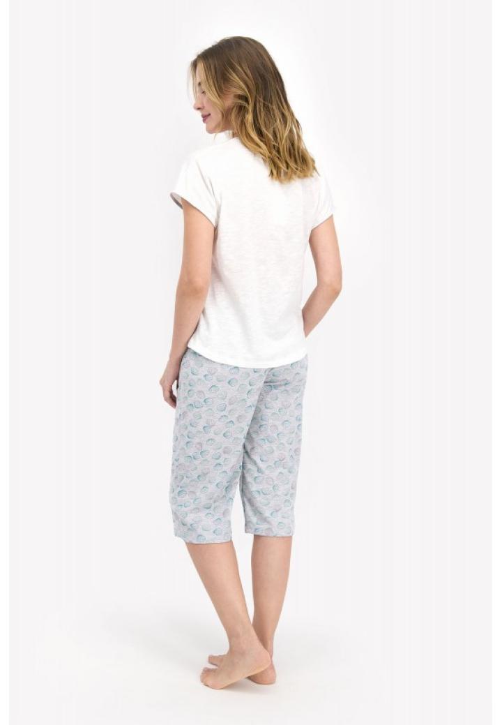 Pijama dama, bluza cu maneca scurta, imprimeu Summer Enjoy si pantaloni 3/4 cu elastic in talie