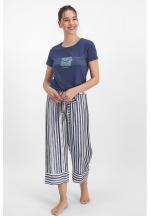 Pijama dama, bluza cu maneca scurta, imprimeu Marine si pantaloni 3/4 cu elastic in talie