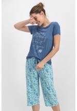 Pijama Dama Bumbac– manecă scurtă si imprimeu Your Only Limit Is You, Pantaloni 3/4, blue