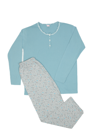 Pijama damă din bumbac mânecă lungă și pantaloni lungi
