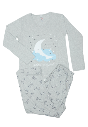 Pijama damă din bumbac mânecă lungă și pantaloni lungi