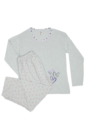 Pijama damă din bumbac mânecă lungă și pantaloni lungi