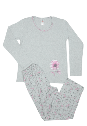 Pijama damă din bumbac mânecă lungă și pantaloni lungi
