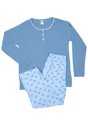 Pijama damă din bumbac mânecă lungă și pantaloni lungi