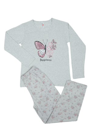 Pijama damă din bumbac mânecă lungă și pantaloni lungi