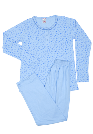 Pijama damă din bumbac mânecă lungă și pantaloni lungi