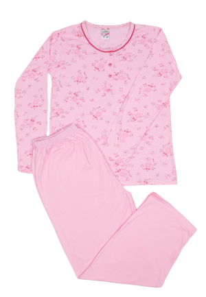 Pijama damă din bumbac mânecă lungă și pantaloni lungi