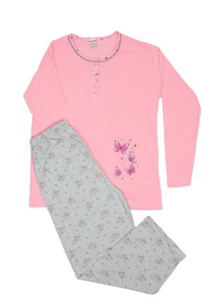 Pijama damă din bumbac mânecă lungă și pantaloni lungi