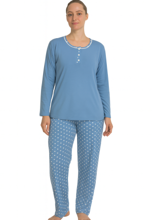 Pijama damă din bumbac mânecă lungă și pantaloni lungi