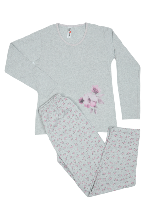 Pijama damă din bumbac mânecă lungă și pantaloni lungi