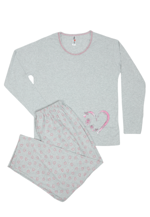 Pijama damă din bumbac mânecă lungă și pantaloni lungi