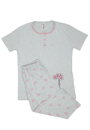Pijama damă din bumbac mânecă scurtă și pantaloni 3/4