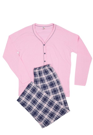 Pijama damă din bumbac mânecă scurtă și pantaloni lungi
