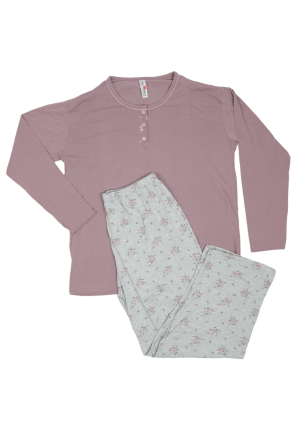 Pijama damă din bumbac mânecă scurtă și pantaloni lungi