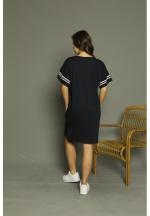 Rochie casual damă cu mânecă scurtă, până la genunchi, imprimeu Be Nice, negru