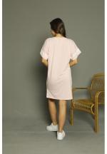 Rochie casual damă cu mânecă scurtă, până la genunchi, imprimeu Make Life, roz