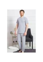 Pijama barbati Big Size din bumbac, bluza cu maneca scurta si pantaloni lungi, gri