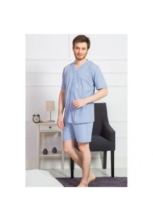 Pijama barbati Big Size din bumbac, bluza cu maneca scurta si pantaloni scurti, scurti