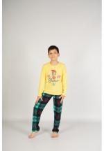Pijama copii, mânecă lungă, pantalon lung, imprimeu Let it Snow, galben