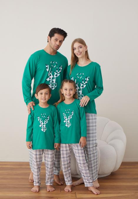 Pijama Family Crăciun - Model de Cerb, Verde