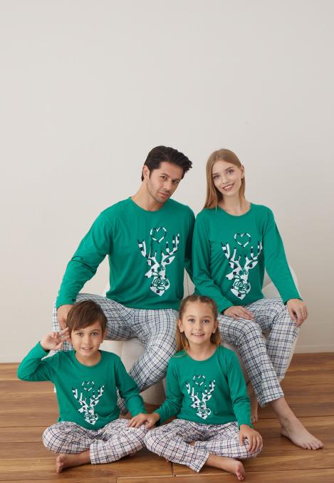 Pijama Family Crăciun - Model de Cerb, Verde