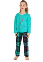 Pijama copii, mânecă lungă, pantalon lung, imprimeu Hello Winter, VERDE