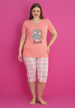 Pijama damă bumbac mărime mare – Set 2 piese: tricou + pantaloni 3/4 imprimeu bearto