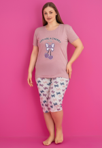 Pijama damă bumbac mărime mare – Set 2 piese: tricou + pantaloni 3/4 imprimeu you are a cherry
