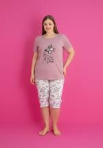 Pijama damă bumbac mărime mare – Set 2 piese: tricou + pantaloni 3/4 imprimeu NEVER HIDE YOUR WINGS