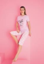 Pijama damă bumbac – tricou și pantaloni 3/4, imprimeu BETTER
