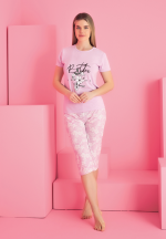 Pijama damă bumbac – tricou și pantaloni 3/4, imprimeu BETTER
