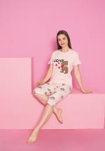 Pijama damă bumbac – tricou și pantaloni 3/4, imprimeu LOVE-BEAR