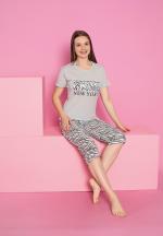 Pijama damă bumbac – tricou și pantaloni 3/4, imprimeu NEW YORK