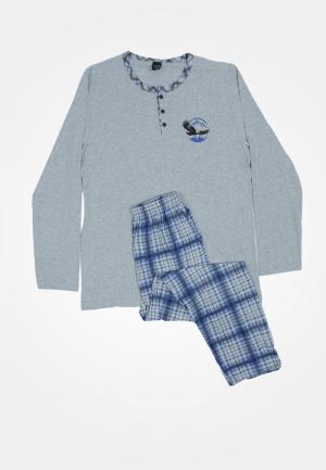 Pijama pentru bărbați cu mânecă lungă și pantaloni lungi, gri
