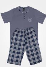 Pijama pentru bărbați cu mânecă scurtă și pantaloni scurți, gri inchis
