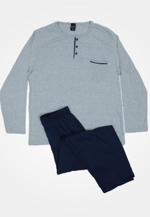 Pijama pentru bărbați cu tricou cu mânecă lungă și pantaloni lungi, gri
