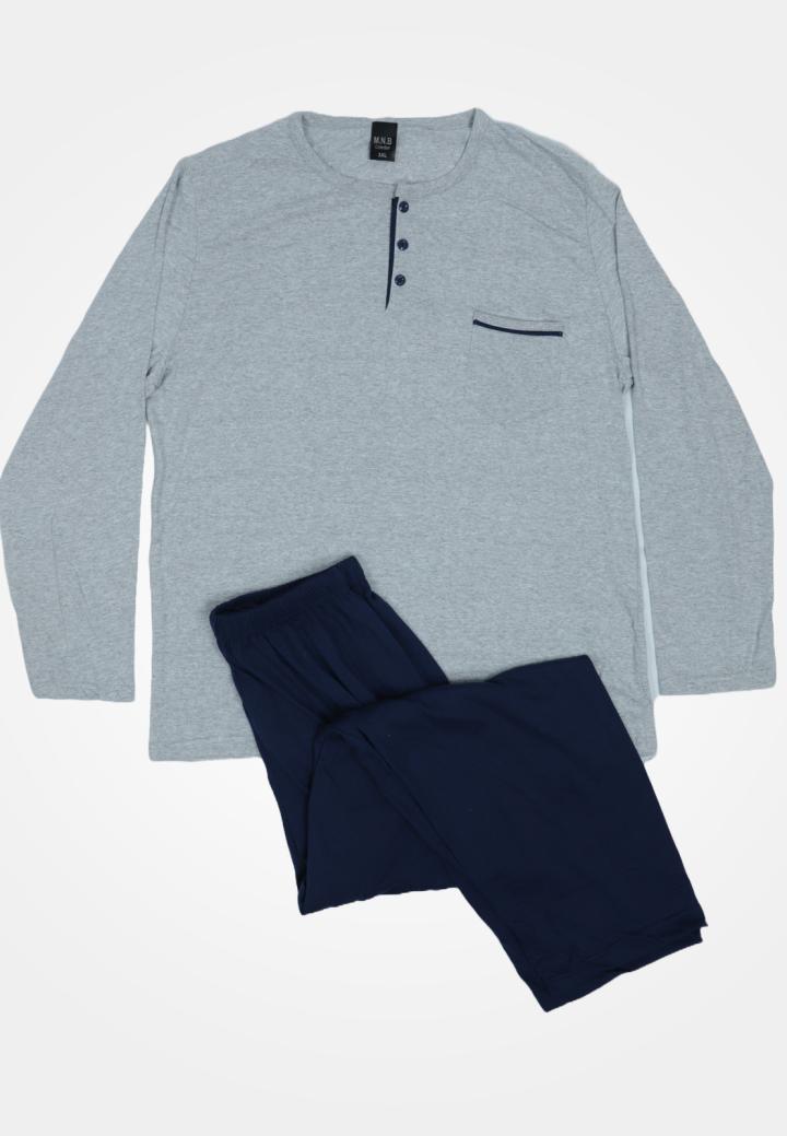 Pijama pentru bărbați cu tricou cu mânecă lungă și pantaloni lungi, gri