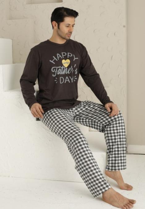 Pijama bărbați cu mânecă lungă și pantaloni lungi - Imprimeu „Happy Father’s Day”